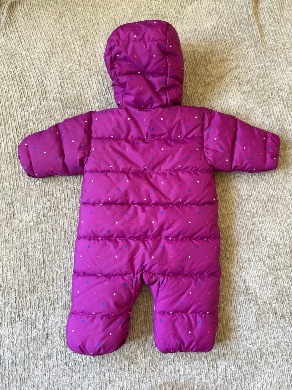 Columbia Baby Snowsuit Bunting 0-3M Purple Pink Hooded Puffer Winter One Piece - Picture 3 of 5